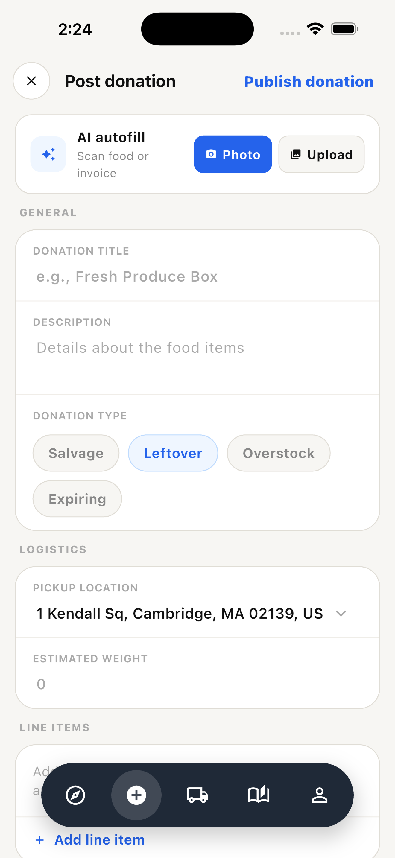 Food ALERT post donation screen preview